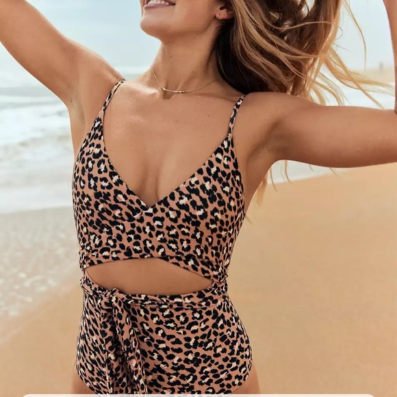 aerie Other - Aerie swim: leopard wrap one piece swimsuit